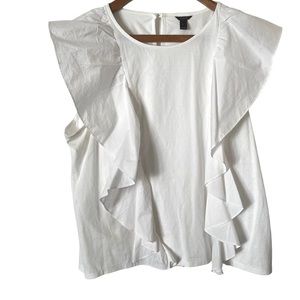 J. Crew White Ruffle Sleeve Top